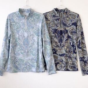 Acegolfs Paisley Quarter Zip Pullover Womens XL Blue Navy 2PK Excellent Stretch
